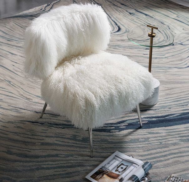 FIFI TIBETAN WOOL CHAIR, TIBETAN FUR - WHITE, hi-res